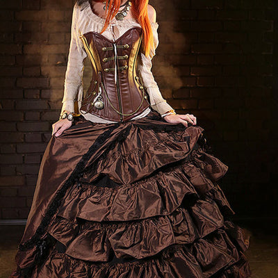 Corzzet Victorian Leather Zipper Steampunk Overbust Corset Steel Boned Waist Slimming Push Up Bustier Sexy Gothic Women Clothing