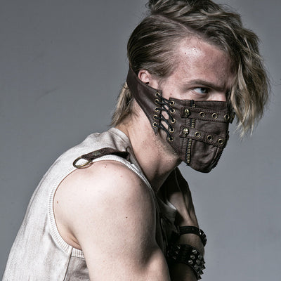 Steampunk Gothic Wash Pu Leather Half Face Mask Men Women