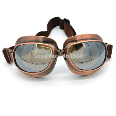 2017 Retro WWII Motorcycle Goggles Lunette Moto Aviateur Vintage Glasses Silver/Copper