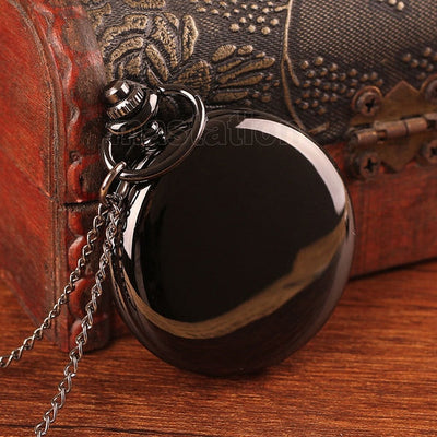 Black Round Smooth Steampunk Pocket Watch P200