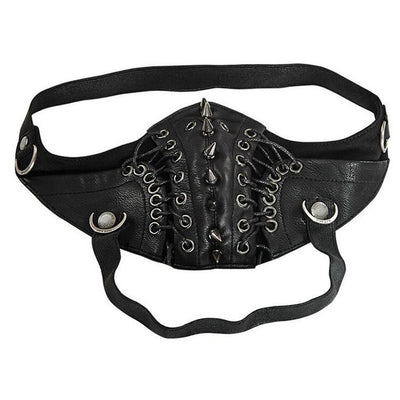 Gothic Pu Leather Steampunk Black Women Rivet Masks Personality Street Half Face Wear Wind Dust Munth Protection Free Size