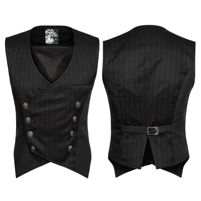 Steam Punk Gothic Sleevless Vest Men Stripe Chinese Style Buckle Vest Waistcoat Deep V Neck Collar Men's Fashion Vests