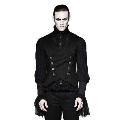 Steam Punk Gothic Sleevless Vest Men Stripe Chinese Style Buckle Vest Waistcoat Deep V Neck Collar Men's Fashion Vests