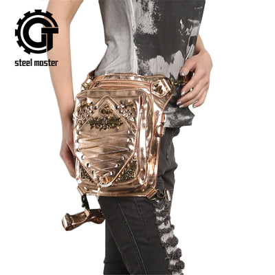 Steampunk Women Waist Bags Fashion Leg Bag  Shoulder Bag Retro Rock Luxury Cross Body Bags Leather Phone Case Holder 2017