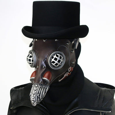 Brown PU Leather Plague Doctor Mask Steampunk Accessories Women Men Anime Halloween Party Cosplay Prop Gothic Bird Beak Masks