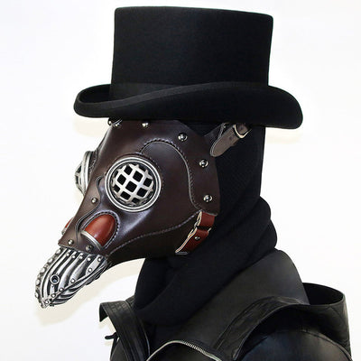 Brown PU Leather Plague Doctor Mask Steampunk Accessories Women Men Anime Halloween Party Cosplay Prop Gothic Bird Beak Masks