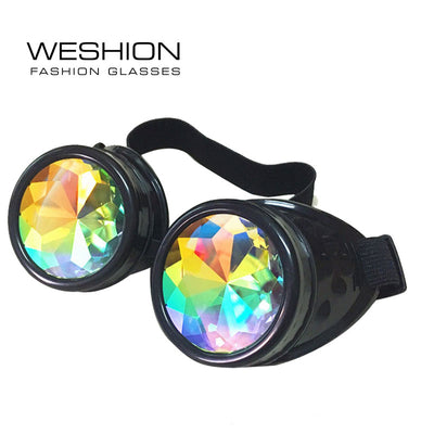 WESHION Kaleidoscope Sunglasses Women Men Oculos Goggles Sandstorm Steampunk 2018 Catwalk  Dazzle Artificial Lens Gothic Round