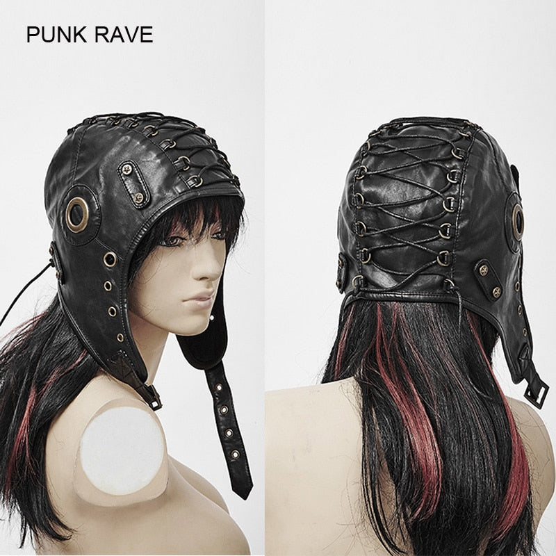 Punk Rave Fashion Leather Black Cosplay Caps Hats Steampunk Military Cool S163